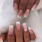 24Pcs Elegant & Simplistic Floral Nail Art Stickers, Pink, Daily & Party Wear Press On Nails Nail Supplies Nails