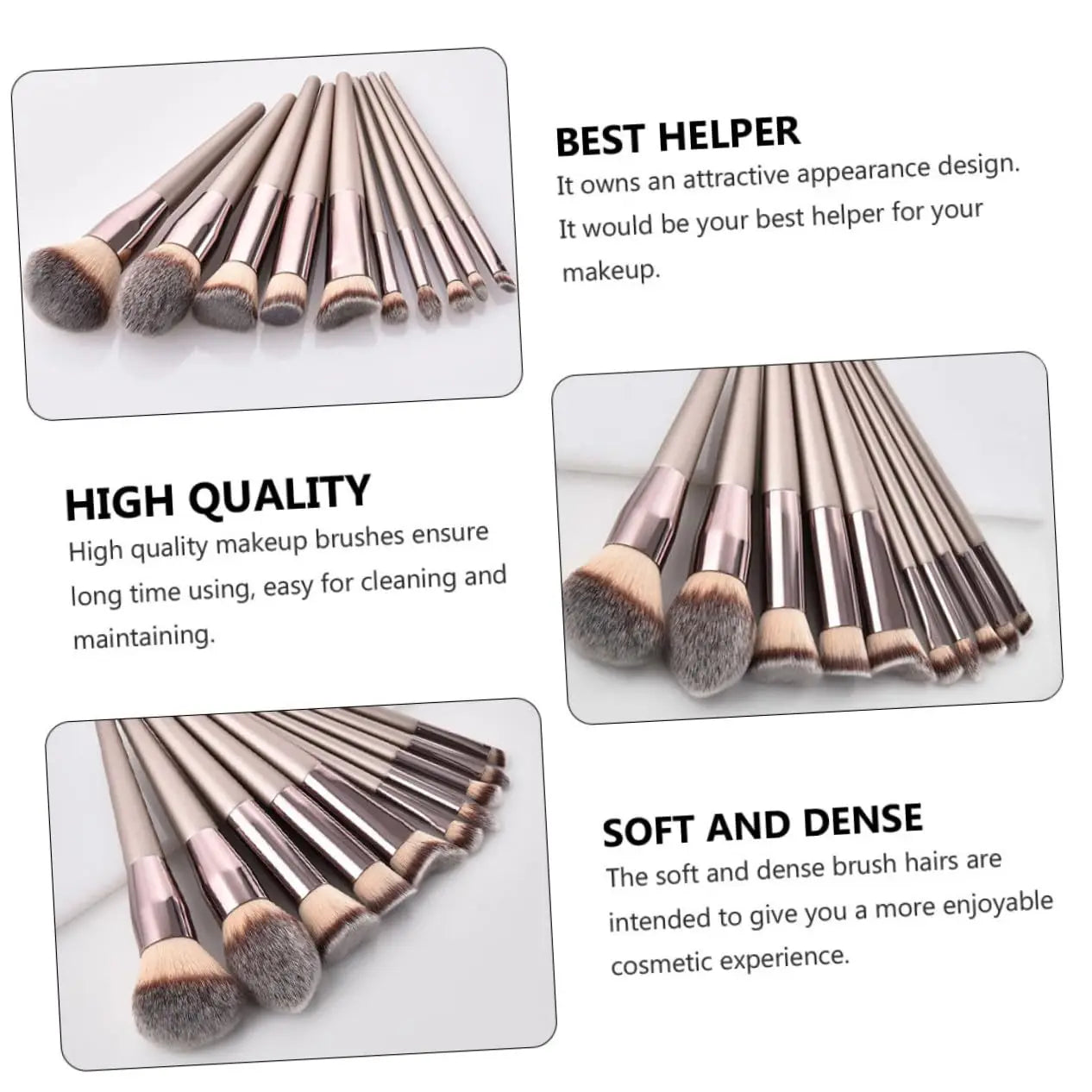10PCS Vegan Brush Set - Air Cushion Nylon Bristles for Foundation/Contour/Eyeshadow (Beginners/Pros)