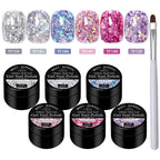 7pcs Glitter Sequins Gel Nail Polish Set Pink Silver Laser Glitter Semi Permanent Soak Off UV Gel Varnish Manicure Nail Supplies