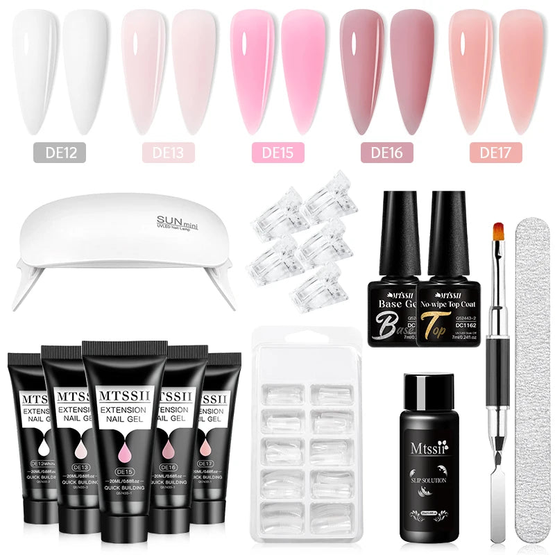Mtssii 17PCS/Set 20ml Nail Extension Gel Set Builder UV Gel for Nails With 6W UV LED Lamp Nail Extension Tools Kit For Beginner