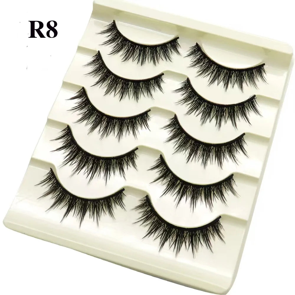 Natural Long Cosplay Makeup Cross Strip False Eyelashes Black Eye Lashes and Cat Eye Lashes 5pairs Mink Eyelashes Faux Cilios