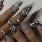 Exaggerate Punk Extra Long Pointed Fake Nails Art Dark Y2K Black Spider Centipede Rhinestone False Nail Press on Nails Manicure