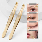 A gold stainless steel eyebrow tweezers, with flat and oblique styles, plucking eyebrows and beard pliers tweezers tools, unisex