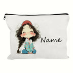 Custom Name Vintage Cute Girl Pattern Makeup Bag Handbag Toiletry Bag Pencil Case Holiday Gift Cosmetic Bag