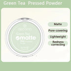 Green Tea Matte Face Mist Pressed Powder: 24 Hour Oil Control Setting Foundation - Full Coverage Waterproof Makeup BLACK