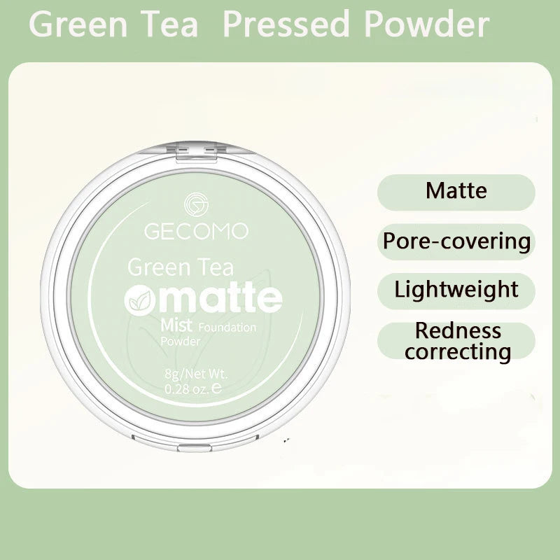 Green Tea Matte Face Mist Pressed Powder: 24 Hour Oil Control Setting Foundation - Full Coverage Waterproof Makeup BLACK