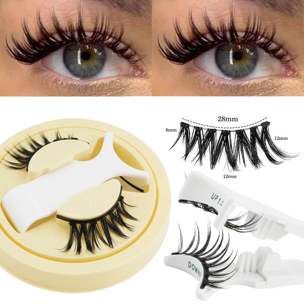 Hot Magnetic Eyelashes Set 1 Pair Reusable No Glue Needed False Eyelashes with Magnetic Tweezers Curly Faux Lashes Makeup Tool