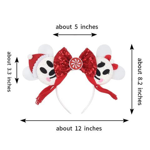 2023 Disney Christmas Mickey Ears Headband For Girls Sequins Bow Festivall Party Hairband DIY Hair Accessories
