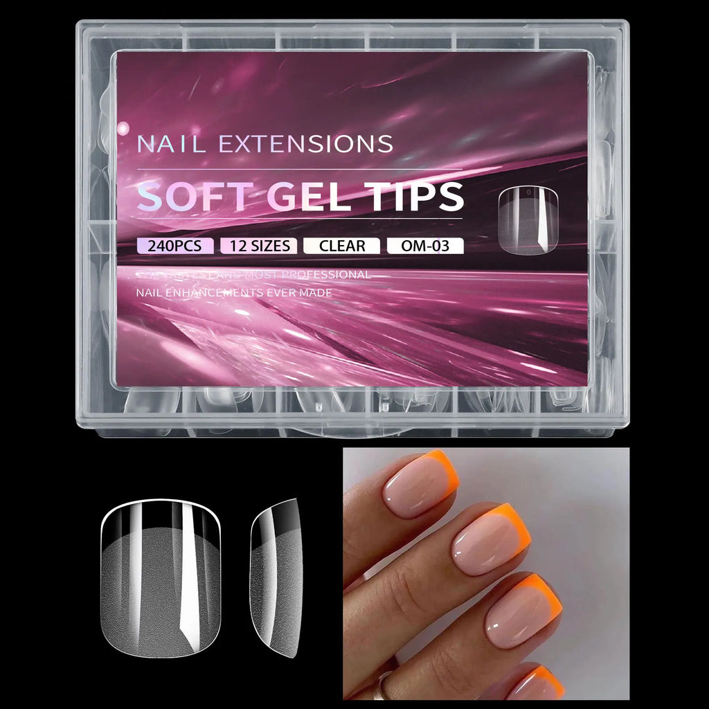 Luxury False Nail Tips Soft Gel Fingertip Semi-matte Capsules Almond French Coffin Full Cover Artificial Fake Nails Extension