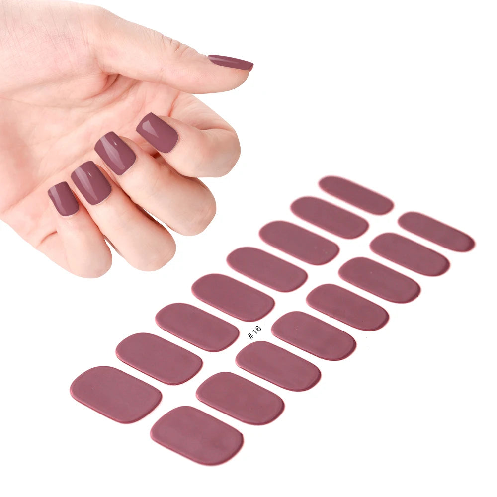16Tips French Black Semi-Cured Nail Stickers With Glitter Long-Lasting UV Gel Nail Polish Wraps Full Cover Nail Art Decals Patch