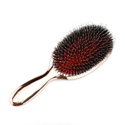 Luxury Gold And Silver Color Boar Bristle Paddle Hair Brush Oval Hair Brush Anti Static Hair Comb Hairdressing Massage Comb