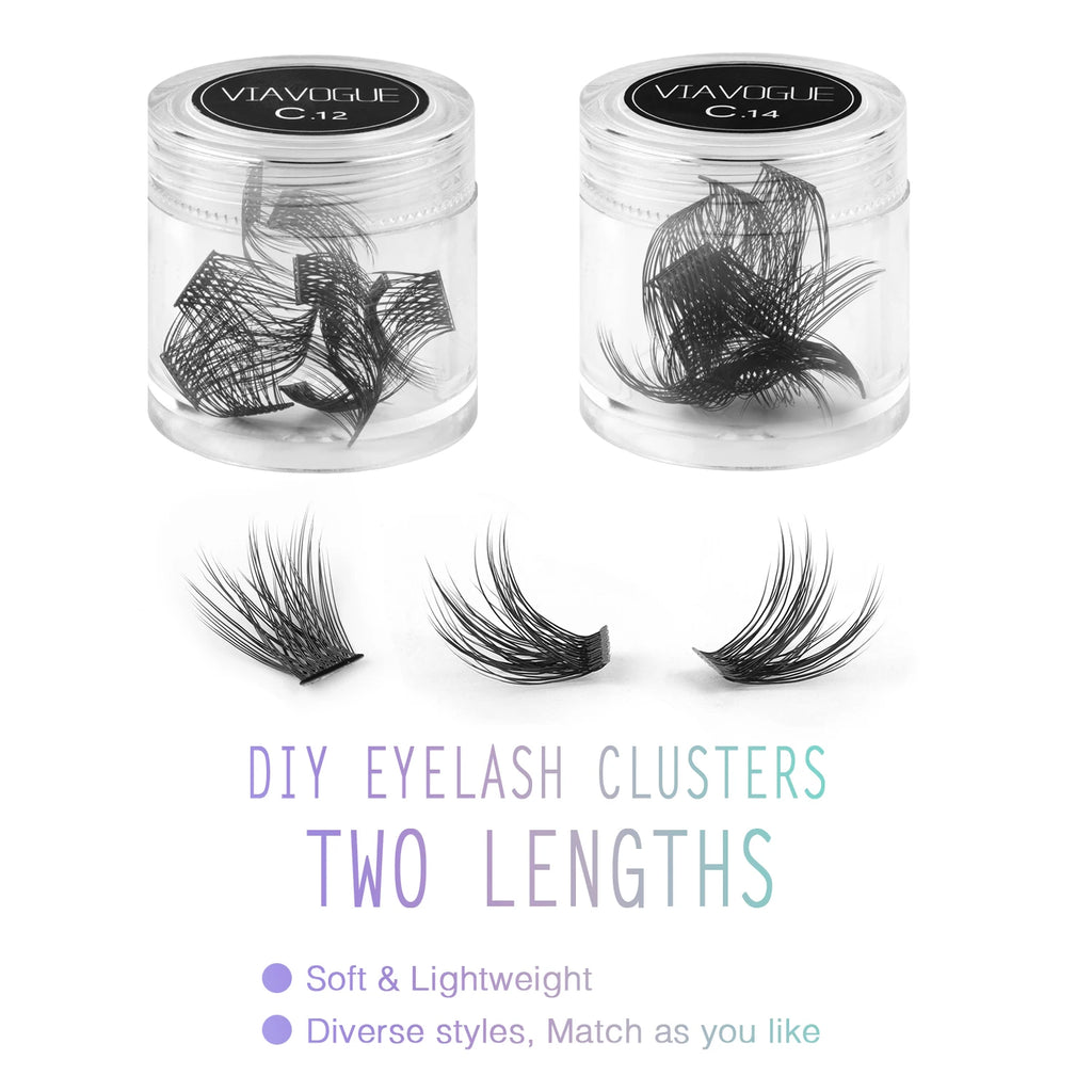 DIY Eyelash Extension Kit With 3D Volume 12/14mm Lash Clusters Individual Lashes Coating Remover Tweezers Eyelash Glue