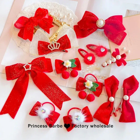 Red Golden Velvet Bow Hair Ornament Baby Hair Circles Pins Christmas New Year Korean Accessories Hair Clips for Women Girls