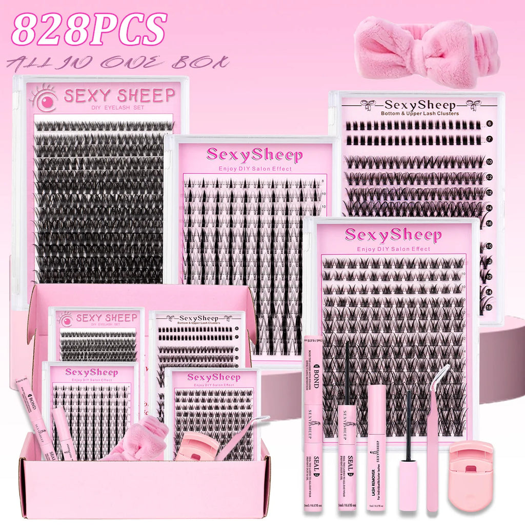 DIY Eyelash Extension Kit Natural Look Soft Eyelash Cluster Suitable for Daily Life with Lash Glue Tweezer for Use At-Home