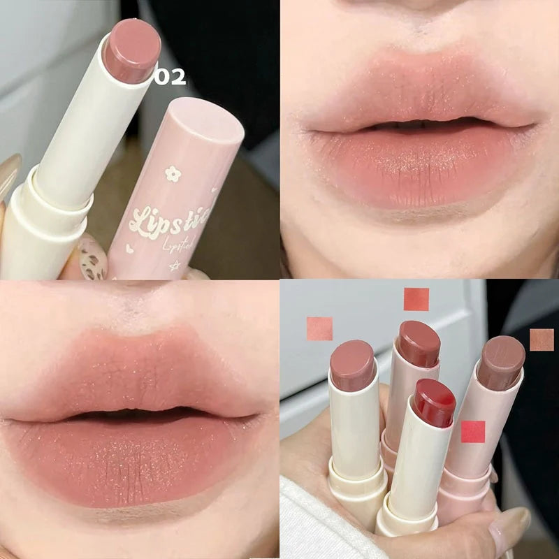 Shimmer Velvet Matte Lipstick Rose Cream Silky Finish Long-Lasting Waterproof Full Coverage Nude Grey Brown Lip Tint Make Up