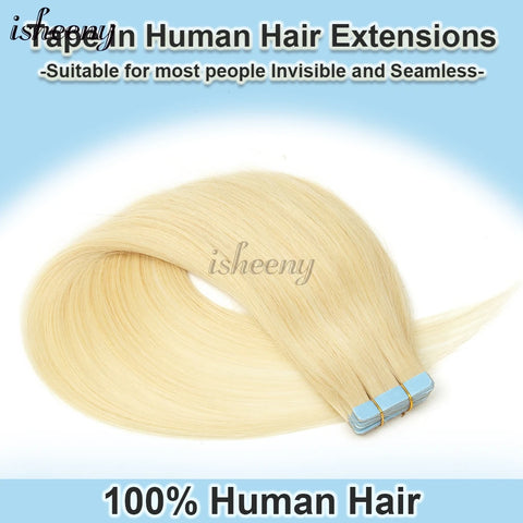 Blonde Invisible Tape in Human Hair Extensions 12-20 inches 20pcs 30g/pack Natural Straight Hair Easy to Wear at Home for Women