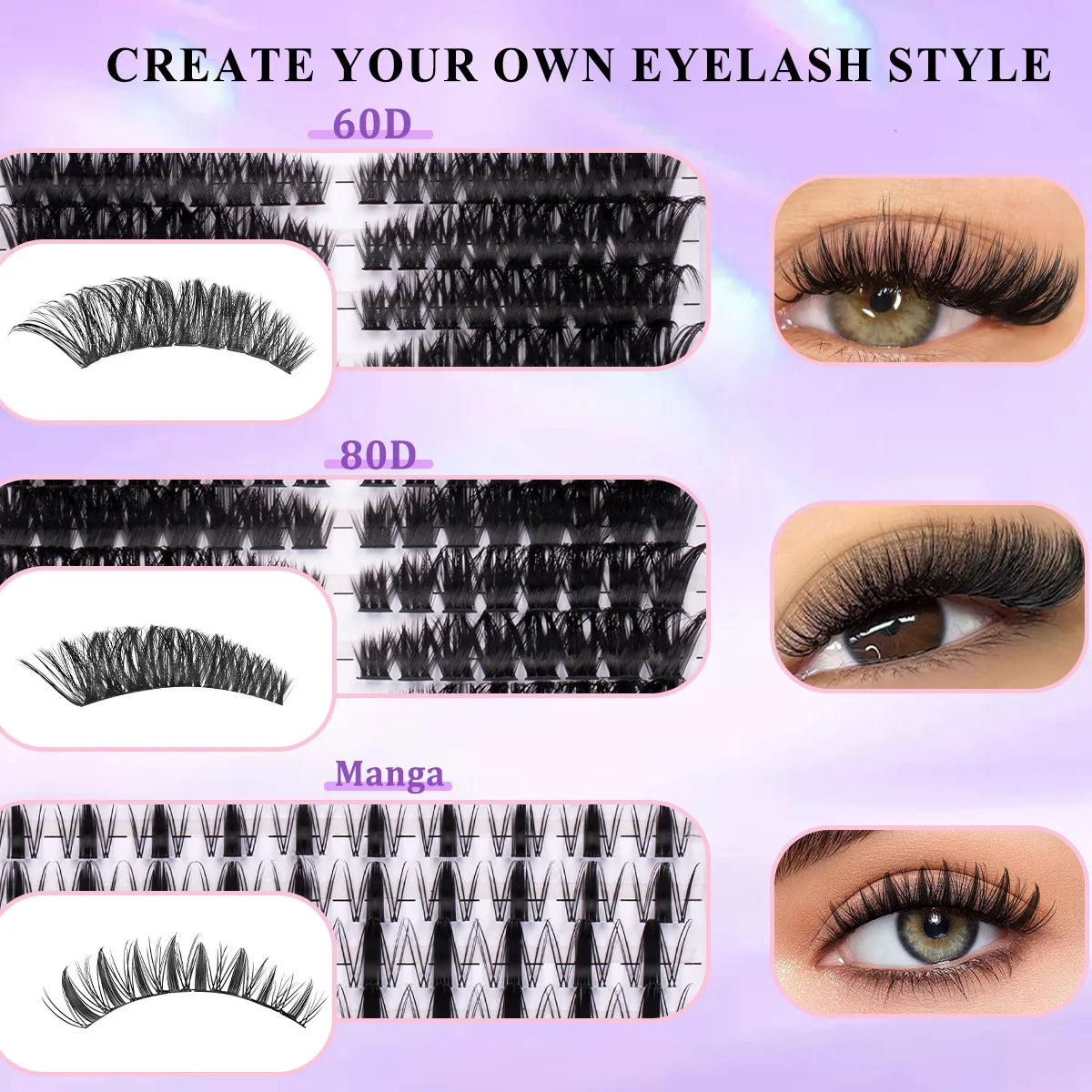 Lashes Clusters Kit Gift with Bond&Seal Mixed Styles Faux Mink Individual Lash Wholesale DIY Individual Fake Eyelashes Box