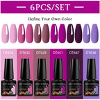 MEET ACROSS 6Pcs/Set 7.3ml Sparkly Red Pink Gel Nail Polish Glitter Semi Permanent Nail Art LED UV Gel Varnish Nail Supplies