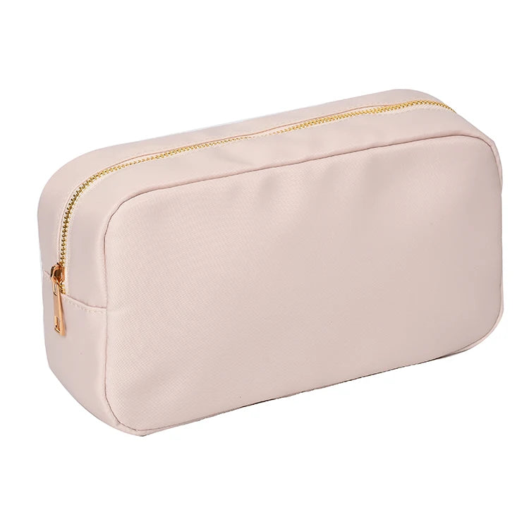 Letter Patch Custom Travel Cosmetic Bag Personalized Nylon Pouch Toiletry Bag Chenille Patch Makeup Toiletries Girl Cosmetic Bag