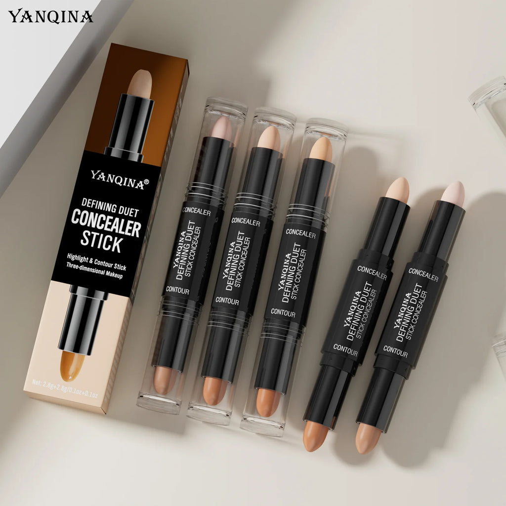 YANQINA Double-heads Contour & Highlight  Stick Sculpted Shading and V-Shape Facial Sculpting Two-in-one Concealer Pen Makeup