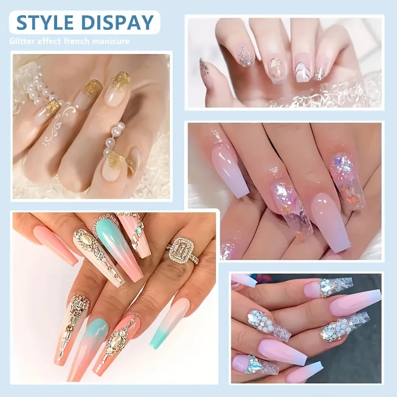 NOCIS Acrylic Nail Kit-Keratin Acrylic Powder with Castor Oil Vitamin E Nail Primer Nail Glue French Tips Pink Rhinestones Complete Tools Everything for Beginners DIY Home Salon Christmas Gift.