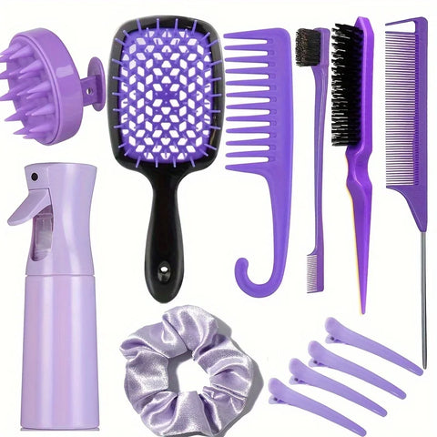 WANMEI hair comb styling set, pointed tail comb, edge brush, shampoo brush, high pressure watering can, hairpin, hairband