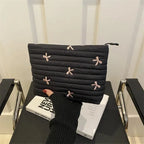 Cute Makeup Bag with Zipper Large Capacity Cosmetic Bag Embroidery Bow Wash Storage Bag