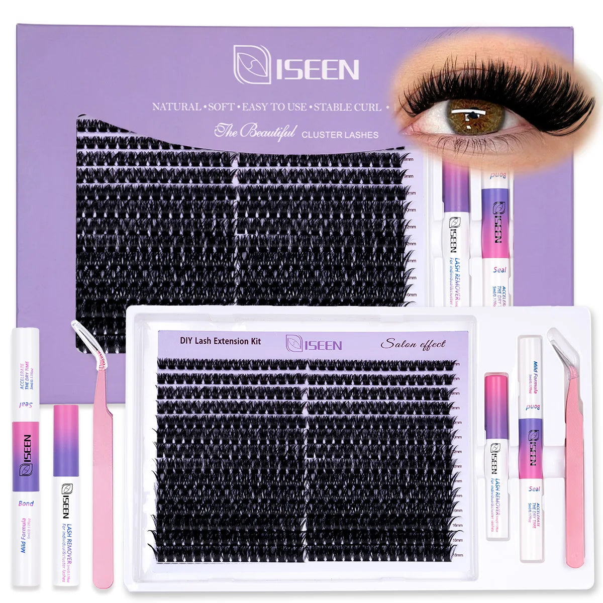 Eyelash Clusters Kit Large Capacity Wispy Individual Lashes Natural DIY Cluster Eyelash Extensions Makeup Tool