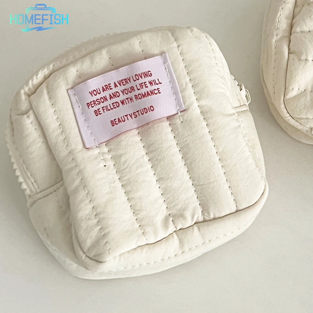 HOMEFISH Korean Square Small Makeup Bag Student Small Earphones Zero Wallet Girl Portable Lipstick Storage Bags