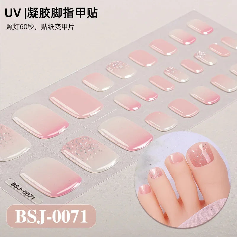 26Tips French Leopard Print UV Gel Toenail Sticker Bronzing Dye Gradient Cross-border Semi Baked Gel Nail Sticker UV Lamp Needed