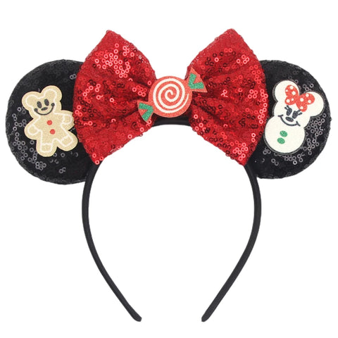 2023 Disney Christmas Mickey Ears Headband For Girls Sequins Bow Festivall Party Hairband DIY Hair Accessories