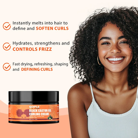 GOIPLE Balck Castor Oil Curling Cream Conditioner Moisturizing Soften Defining Curls Control Frizz Styling Curly Enhancer