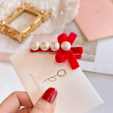 Red Golden Velvet Bow Hair Ornament Baby Hair Circles Pins Christmas New Year Korean Accessories Hair Clips for Women Girls