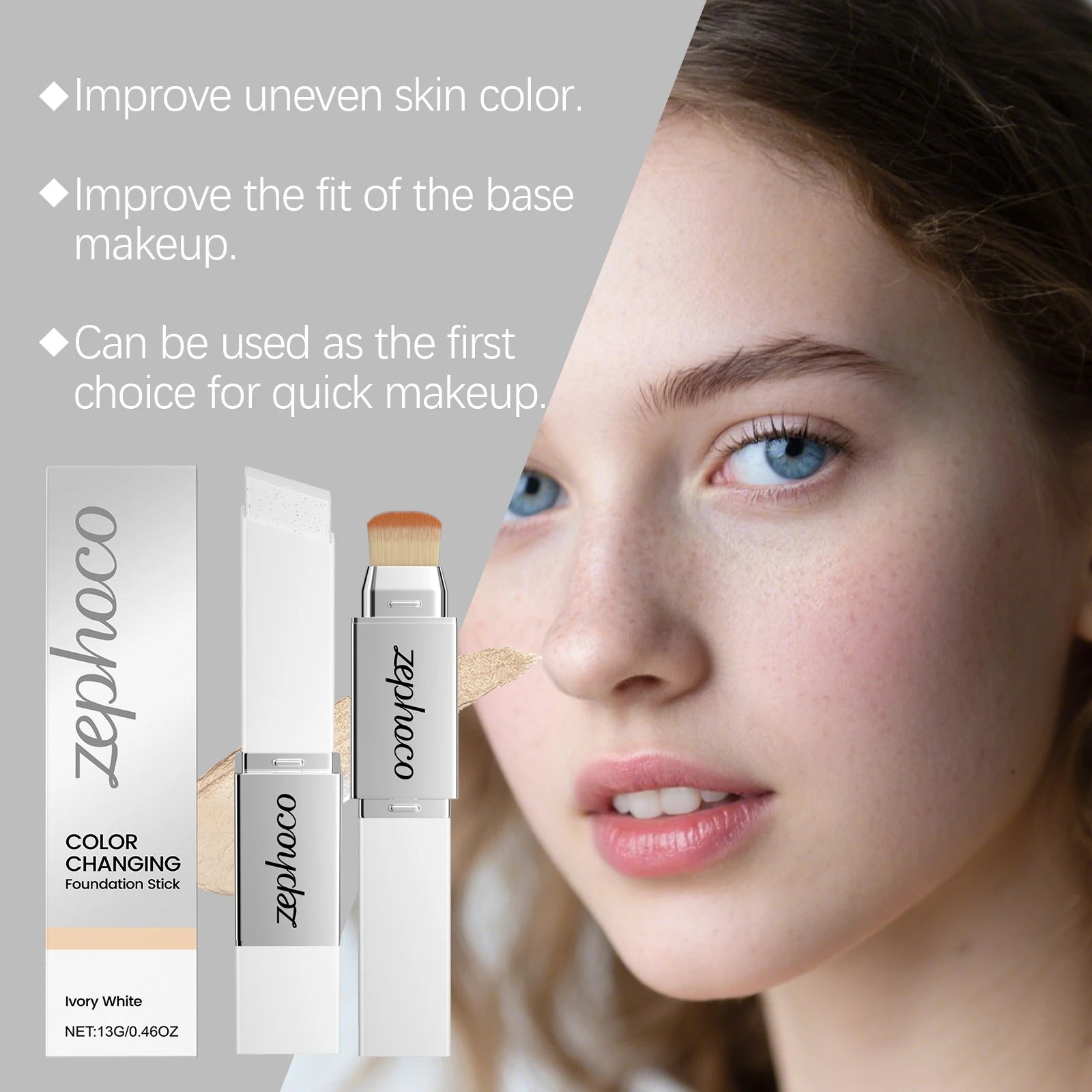 2 in 1 Color Changing Foundation Stick High Concealer Lightweight Moisturizing for All Skin Types Brightening Matte Lasting Base