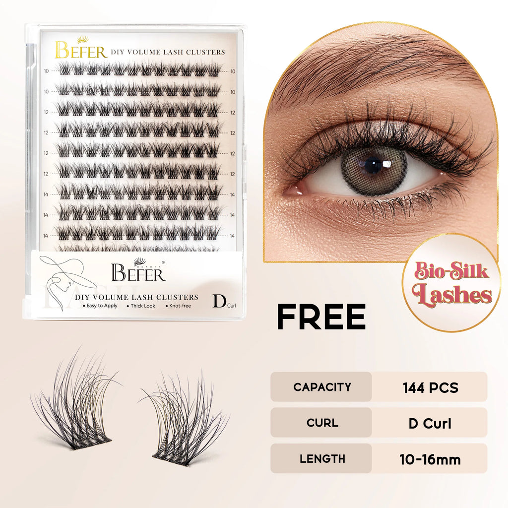Befer 144pcs Lash Clusters 3D Natural Fluffy Cluster Lashes DIY Lash Extension 10-16mm Hight Quality Soft Super Thin Band Makeup