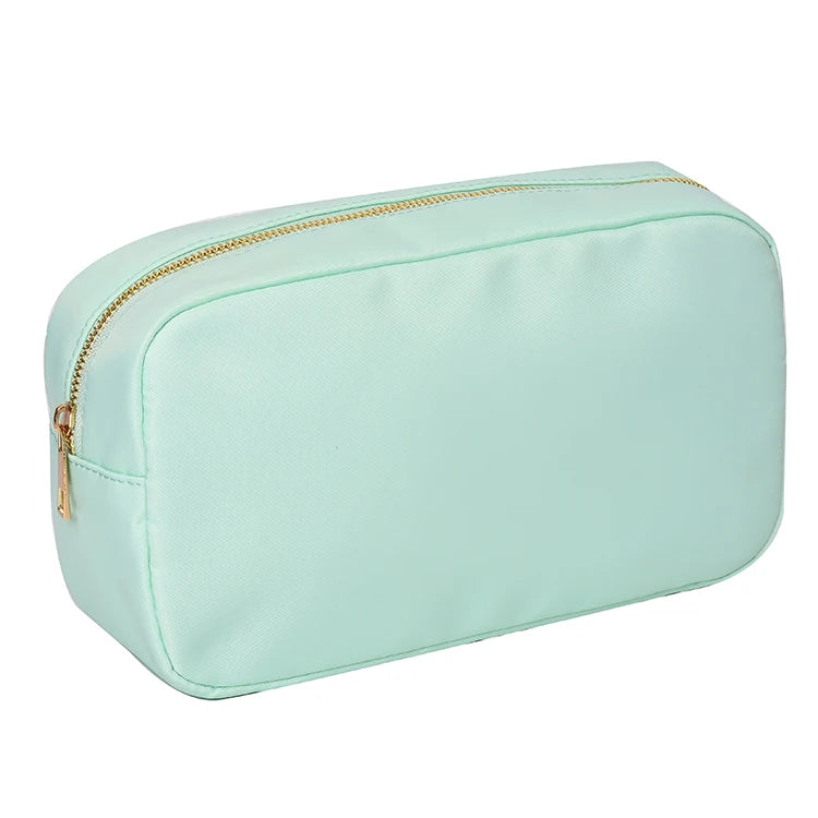 Letter Patch Custom Travel Cosmetic Bag Personalized Nylon Pouch Toiletry Bag Chenille Patch Makeup Toiletries Girl Cosmetic Bag