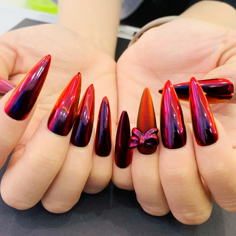 HNDO Red-Black Gradient Colors Nail Mirror Chrome Powder Glitter Chameleon Professional Manicure Pigment Dust TE31