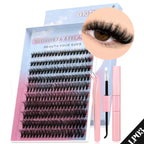 GROINNEYA DIY Lash Clusters Set Mixed Tray Lashes Kit Fluffy Individual Lashes Extension With Lash Bond and Seal Makeup