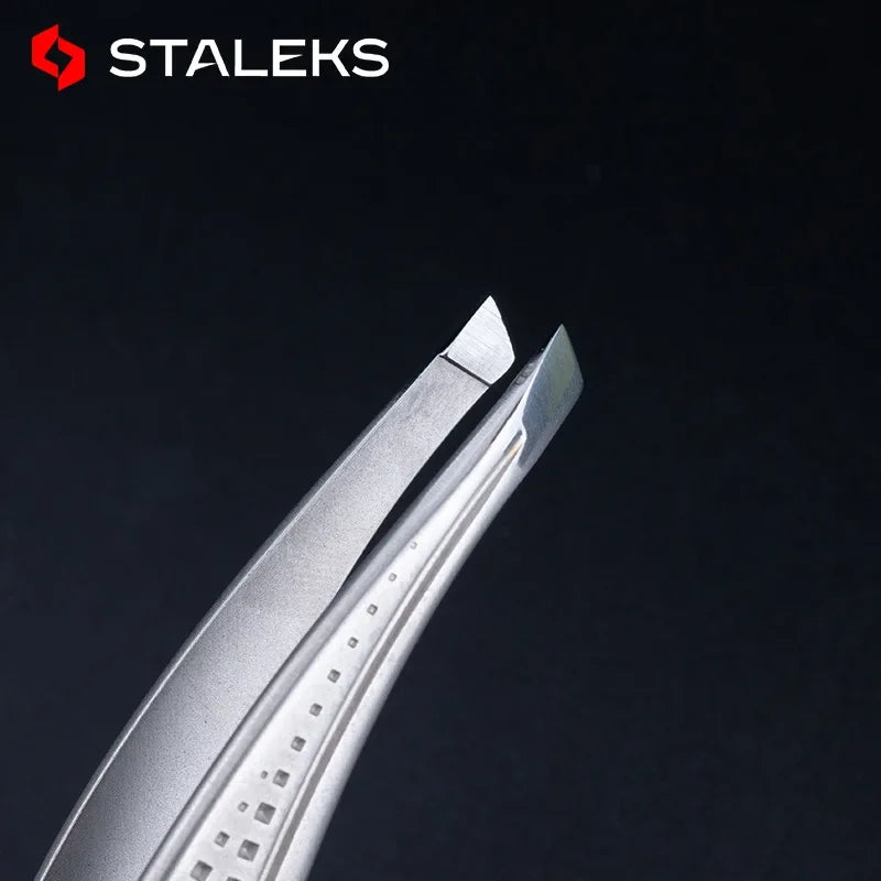 STALEKS TC-12/3 High Precision Eyebrow Tweezers Stainless Steel Slant Tip Tweezers Makeup Tool Hair Removal Tweezer with Storage