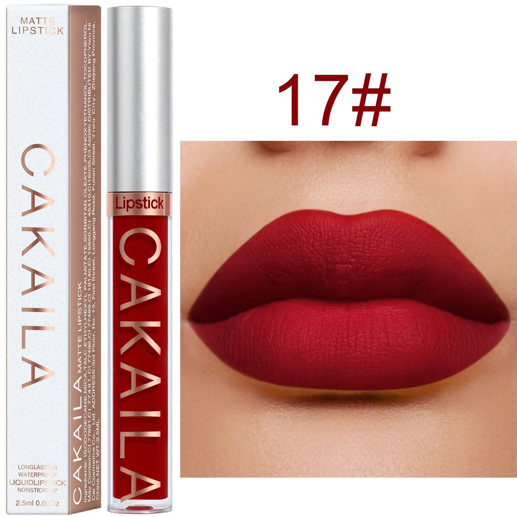 CAKAILA Waterproof Liquid Lipstick Set - Nude, Matte Red | 24-Hour Long-Lasting Lip Gloss | Suitable For All Skin Types