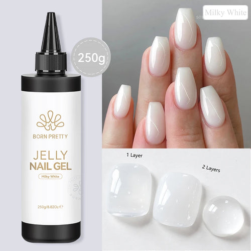 BORN PRETTY 250g Light Pink Jelly Gel Nail Polish Nude Milky White Peach Translucent Color UV LED Soak Off Nail Salon Varnish