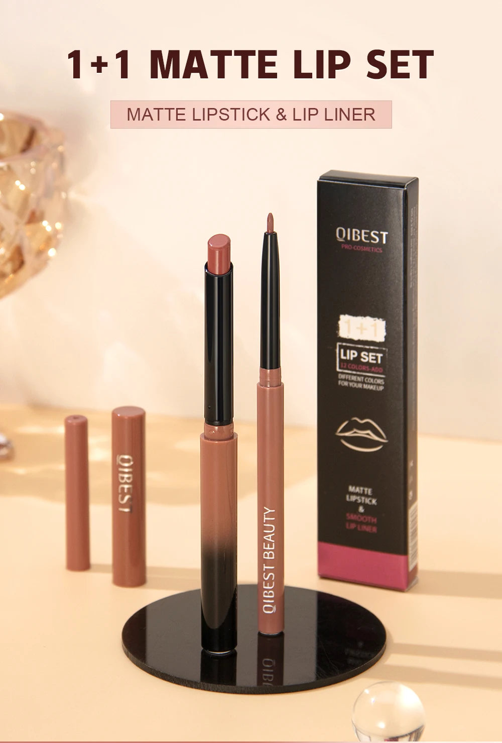 2pcs Lipstick Lipliner Pen Set Matte Waterproof Lip Liner Pencil Contour Makeup Sexy Red Lip Stick Long Lasting Cosmetics Beauty