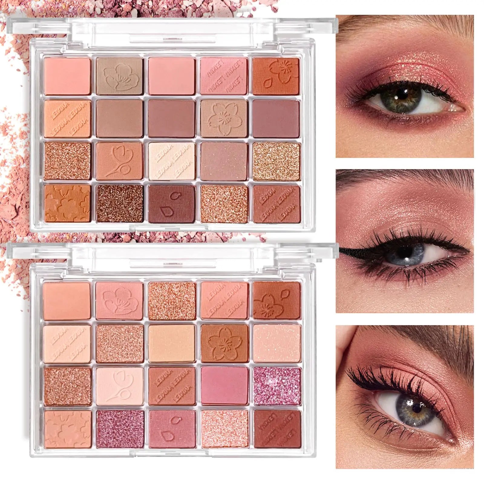 20-Color Matte Shimmer and Glitter Eyeshadow Palette Waterproof and Sweat-resistant, Featuring Creamy Nude and Warm Rosy Browns