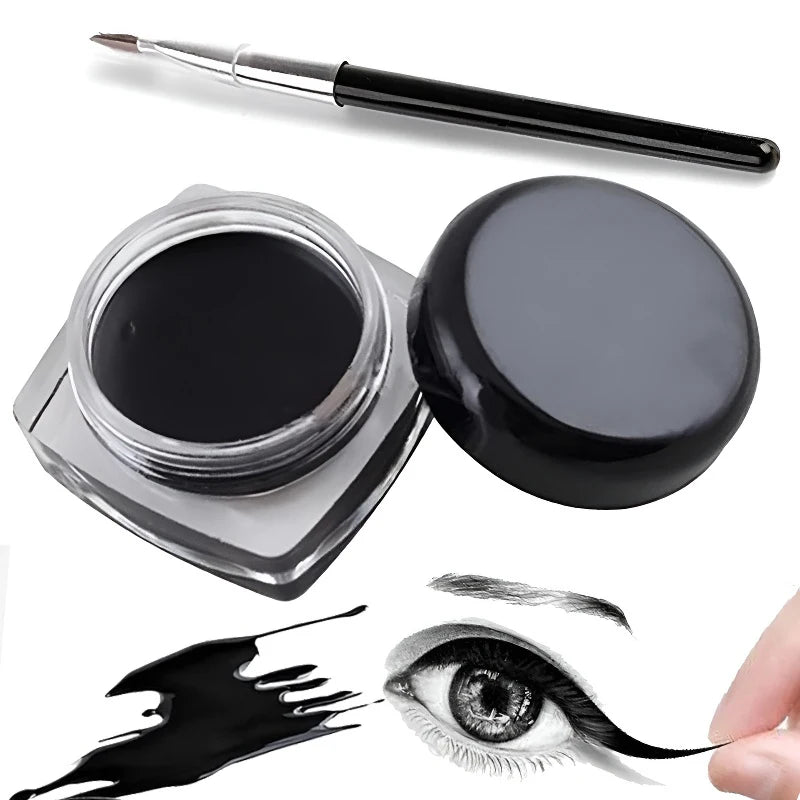 Black Eyeliner Cream Waterproof Beauty Cosmetics Long Lasting Eyeliner Gel Eyeshadow Makeup Tool With Brush Set Matte Eye Liner