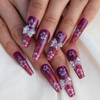 3D Flower Design French Fake Nails Love Bow Decor Mid-length Coffin Ballet Press on Nail Korean Sweet Bride Lady Fake Nails