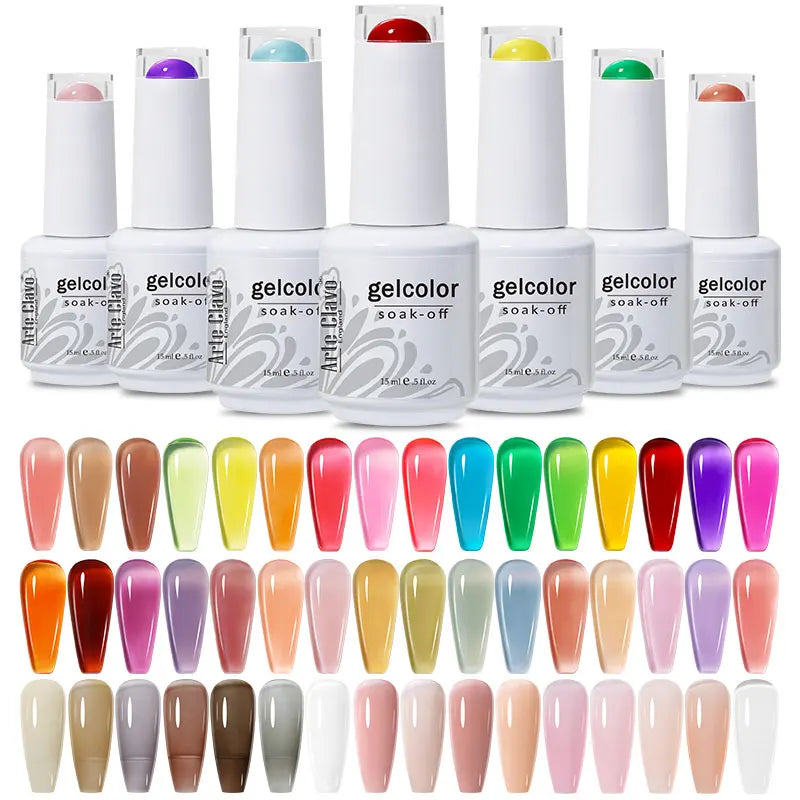 Arte Clavo Transparent Nude Pink Color Jelly Gel Nail Polish Semi Permanent 15ml Top Coat Soak Off UVLED Varnish Nail Art Design