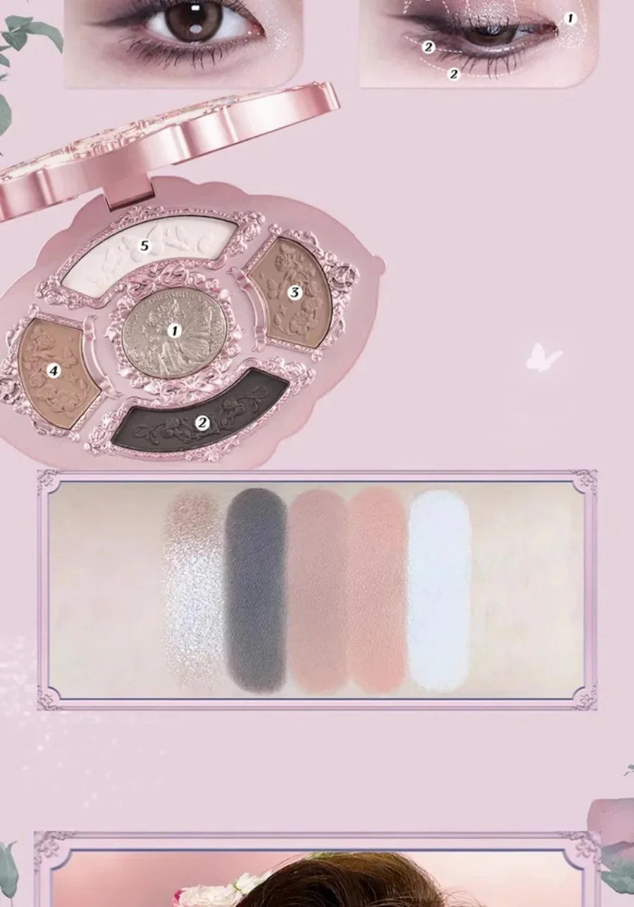 Flower Knows black Swan Ballet Eyeshadow Palette Matte Fine Shimmer Pearl Face Palette 6 Colour Glitter Eye Shadow