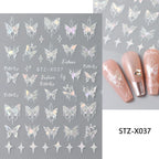 Black White Butterfly Laser Nail Stickers Y2K Nail Art Decoration Abstract Metal Lines Bronzing Lace Flowers Stickers For Nails