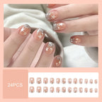 24pcs Y2k Star Press On Nails Gradient Black Mid-length Coffin False Nail Tips Full Cover Moon Designs Fake Nail For Cool Girls