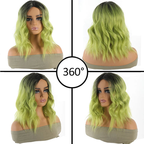Spooky Chic Green Wig with Bangs Heat Resistant Synthetic Hair for Halloween Christmas Cosplay Rose Net Cap